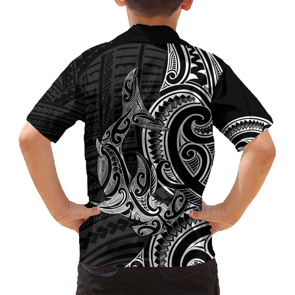 New Zealand Hammerhead Shark Family Matching Long Sleeve Bodycon Dress and Hawaiian Shirt Maori Haehae Mangopare Black - Vibe Hoodie