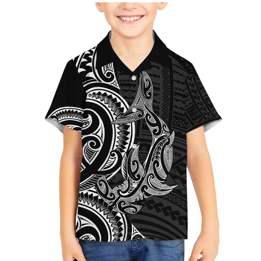 New Zealand Hammerhead Shark Family Matching Mermaid Dress and Hawaiian Shirt Maori Haehae Mangopare Black - Vibe Hoodie