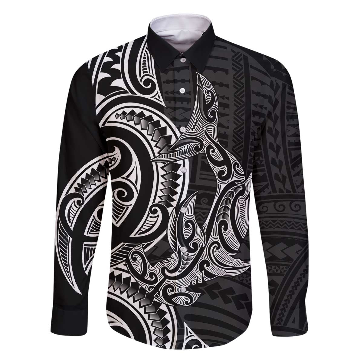 New Zealand Hammerhead Shark Family Matching Off The Shoulder Long Sleeve Dress and Hawaiian Shirt Maori Haehae Mangopare Black - Vibe Hoodie