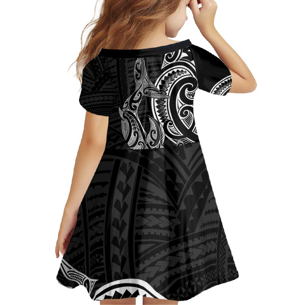 New Zealand Hammerhead Shark Family Matching Off Shoulder Maxi Dress and Hawaiian Shirt Maori Haehae Mangopare Black - Vibe Hoodie
