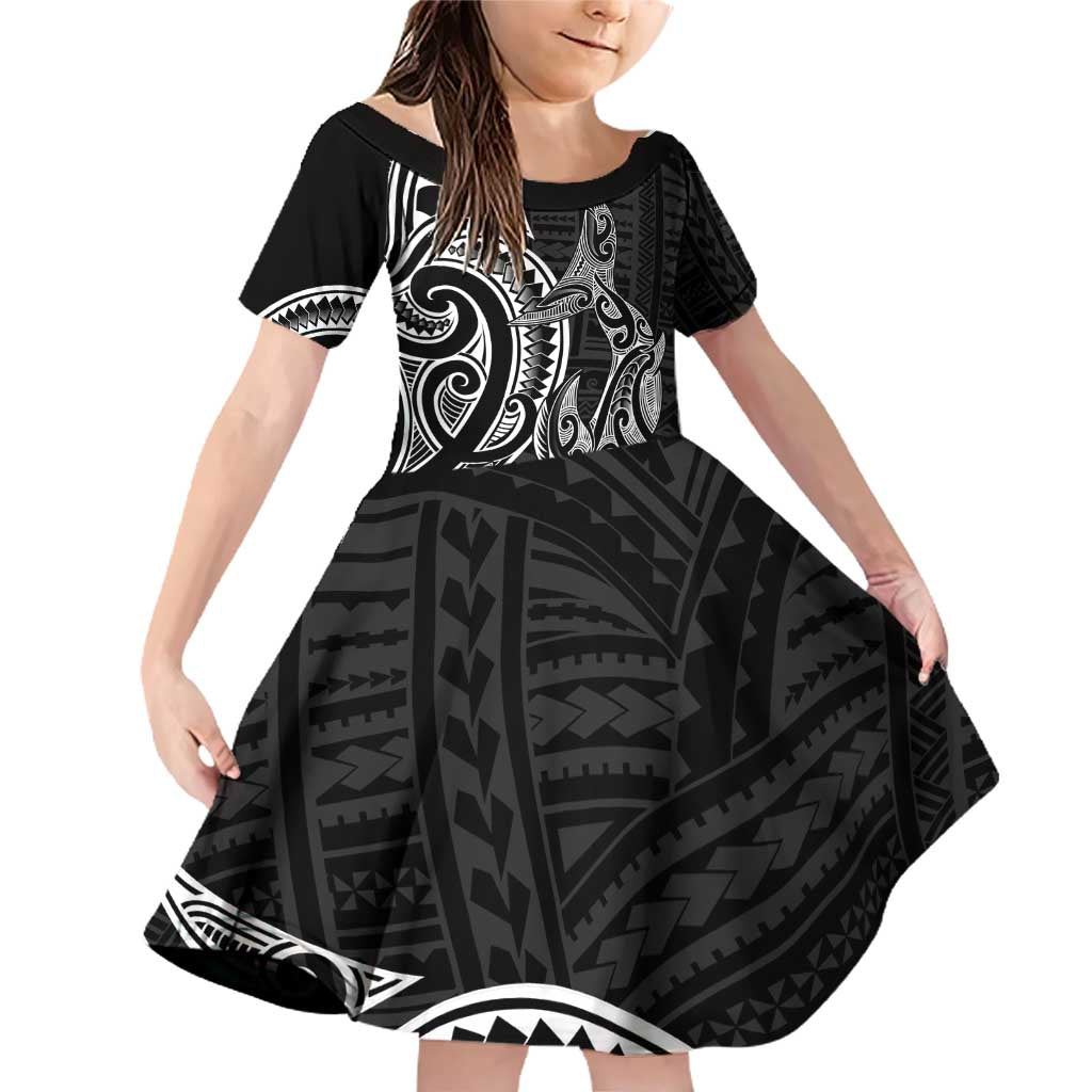 New Zealand Hammerhead Shark Family Matching Off Shoulder Short Dress and Hawaiian Shirt Maori Haehae Mangopare Black - Vibe Hoodie