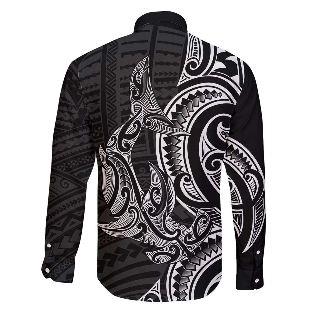 New Zealand Hammerhead Shark Family Matching Off Shoulder Short Dress and Hawaiian Shirt Maori Haehae Mangopare Black - Vibe Hoodie