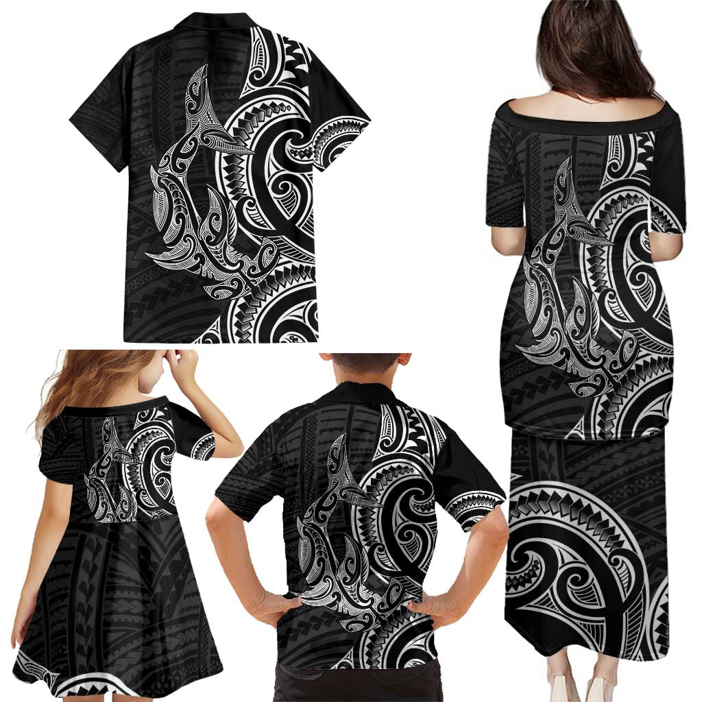 New Zealand Hammerhead Shark Family Matching Puletasi and Hawaiian Shirt Maori Haehae Mangopare Black - Vibe Hoodie