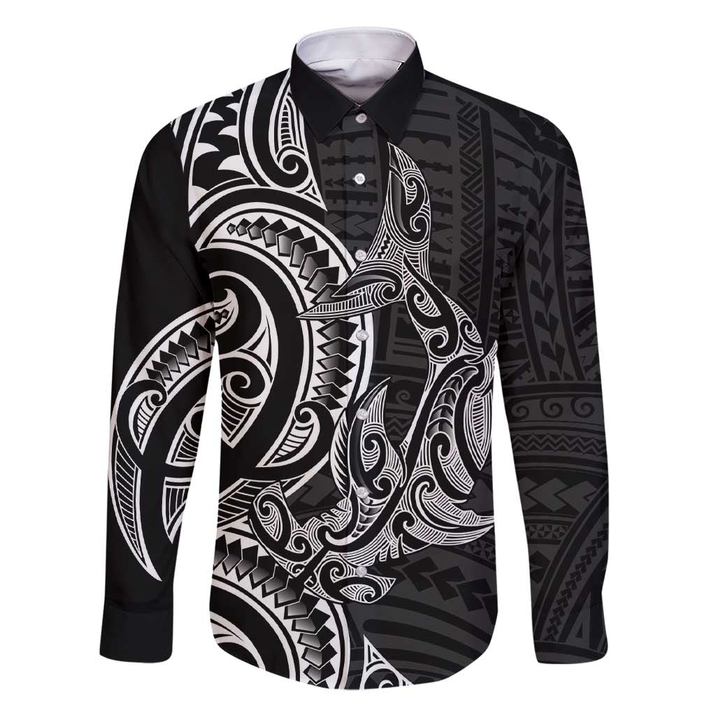 New Zealand Hammerhead Shark Family Matching Short Sleeve Bodycon Dress and Hawaiian Shirt Maori Haehae Mangopare Black - Vibe Hoodie