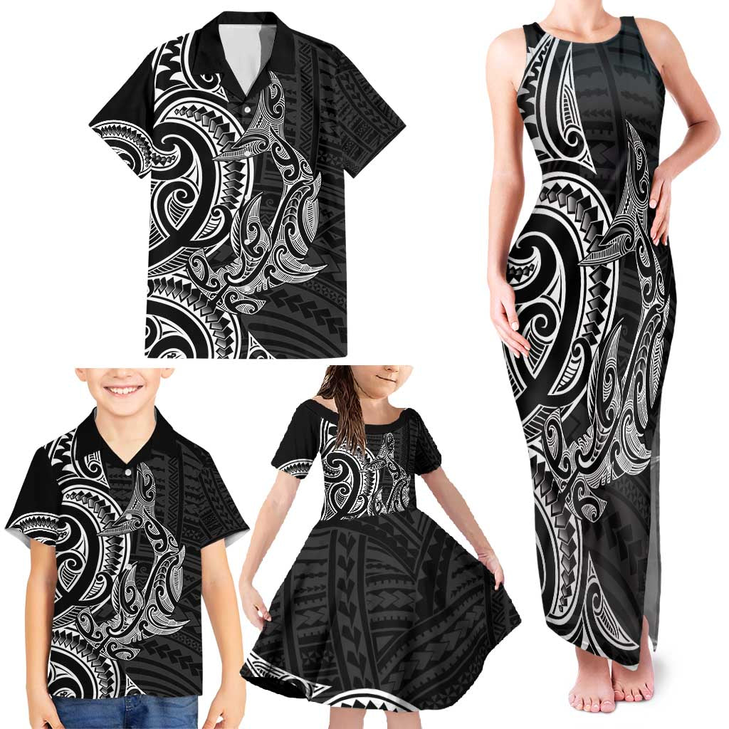New Zealand Hammerhead Shark Family Matching Tank Maxi Dress and Hawaiian Shirt Maori Haehae Mangopare Black - Vibe Hoodie
