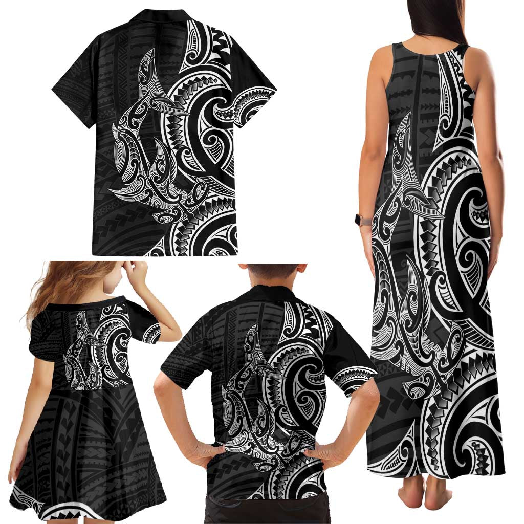 New Zealand Hammerhead Shark Family Matching Tank Maxi Dress and Hawaiian Shirt Maori Haehae Mangopare Black - Vibe Hoodie