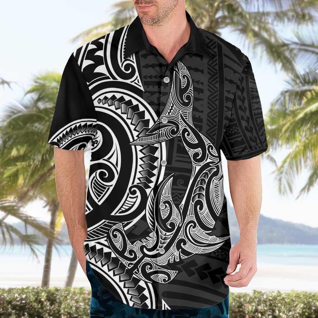 New Zealand Hammerhead Shark Hawaiian Shirt Maori Haehae Mangopare Black - Vibe Hoodie