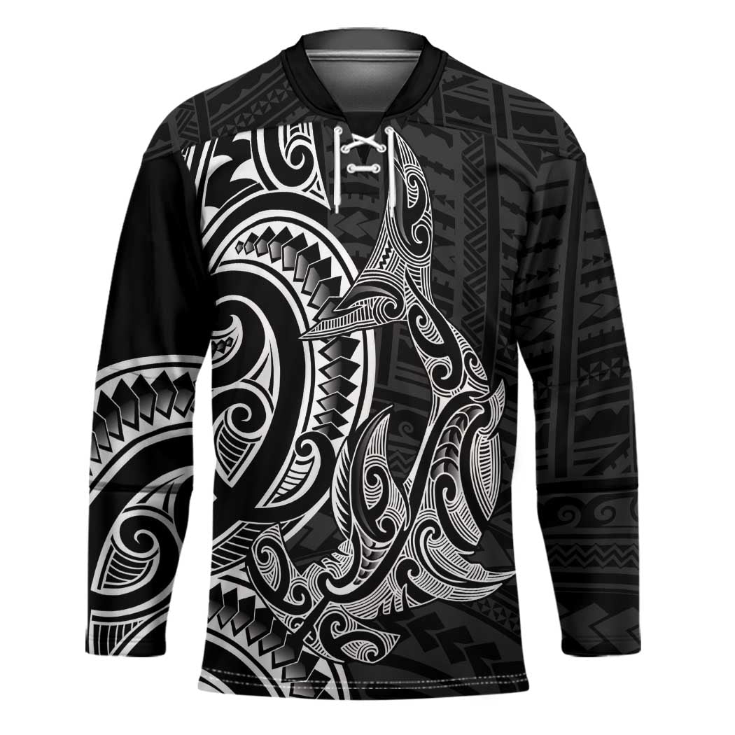 New Zealand Hammerhead Shark Hockey Jersey Maori Haehae Mangopare Black - Vibe Hoodie