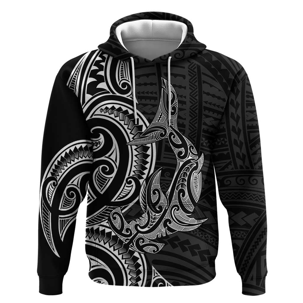 New Zealand Hammerhead Shark Hoodie Maori Haehae Mangopare Black - Vibe Hoodie
