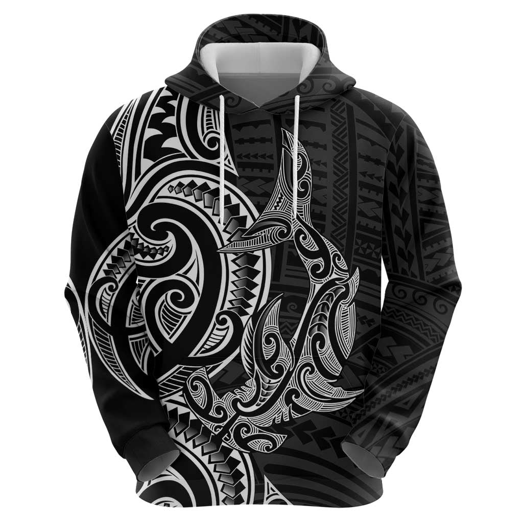 New Zealand Hammerhead Shark Hoodie Maori Haehae Mangopare Black - Vibe Hoodie