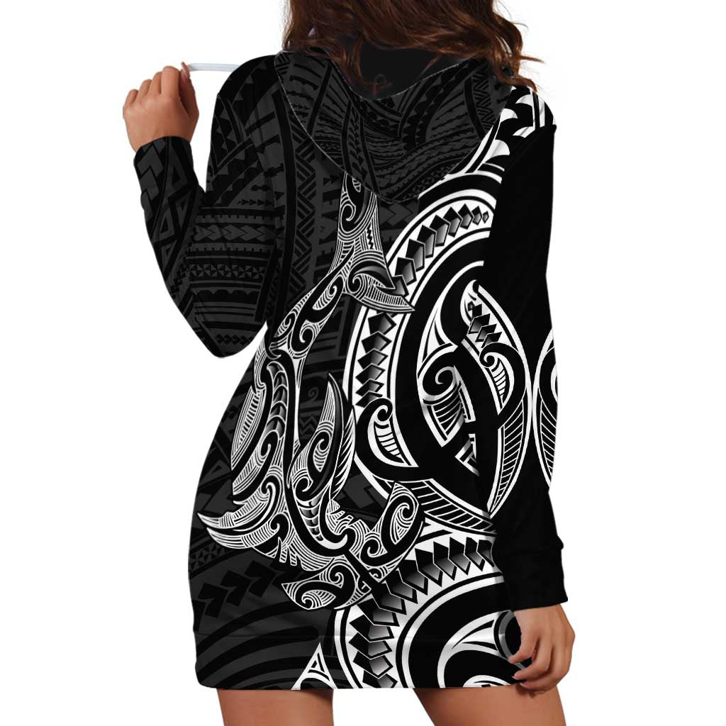 New Zealand Hammerhead Shark Hoodie Dress Maori Haehae Mangopare Black - Vibe Hoodie