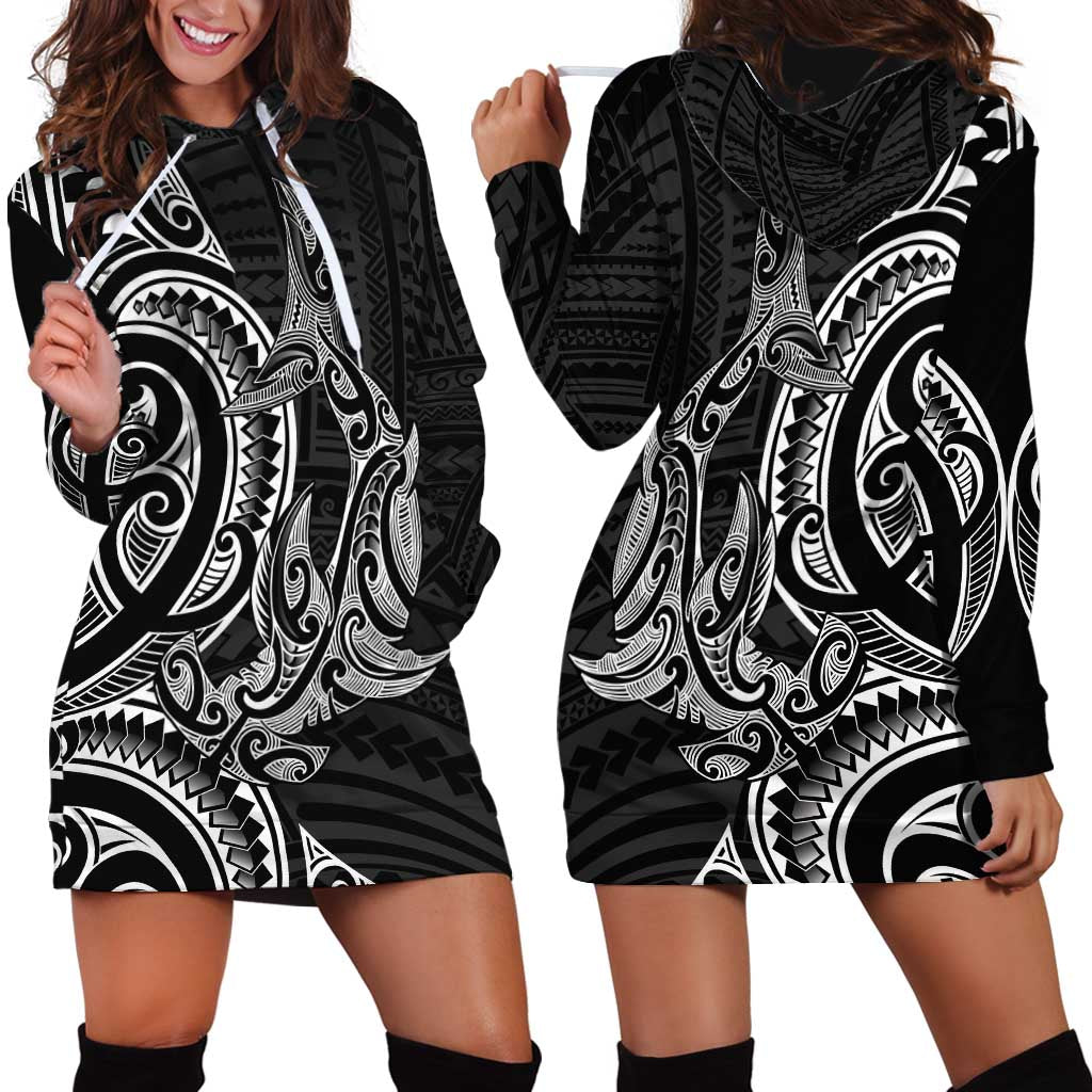 New Zealand Hammerhead Shark Hoodie Dress Maori Haehae Mangopare Black - Vibe Hoodie