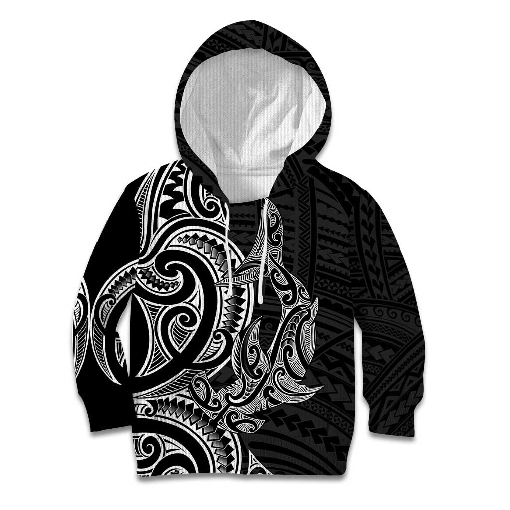 New Zealand Hammerhead Shark Kid Hoodie Maori Haehae Mangopare Black - Vibe Hoodie