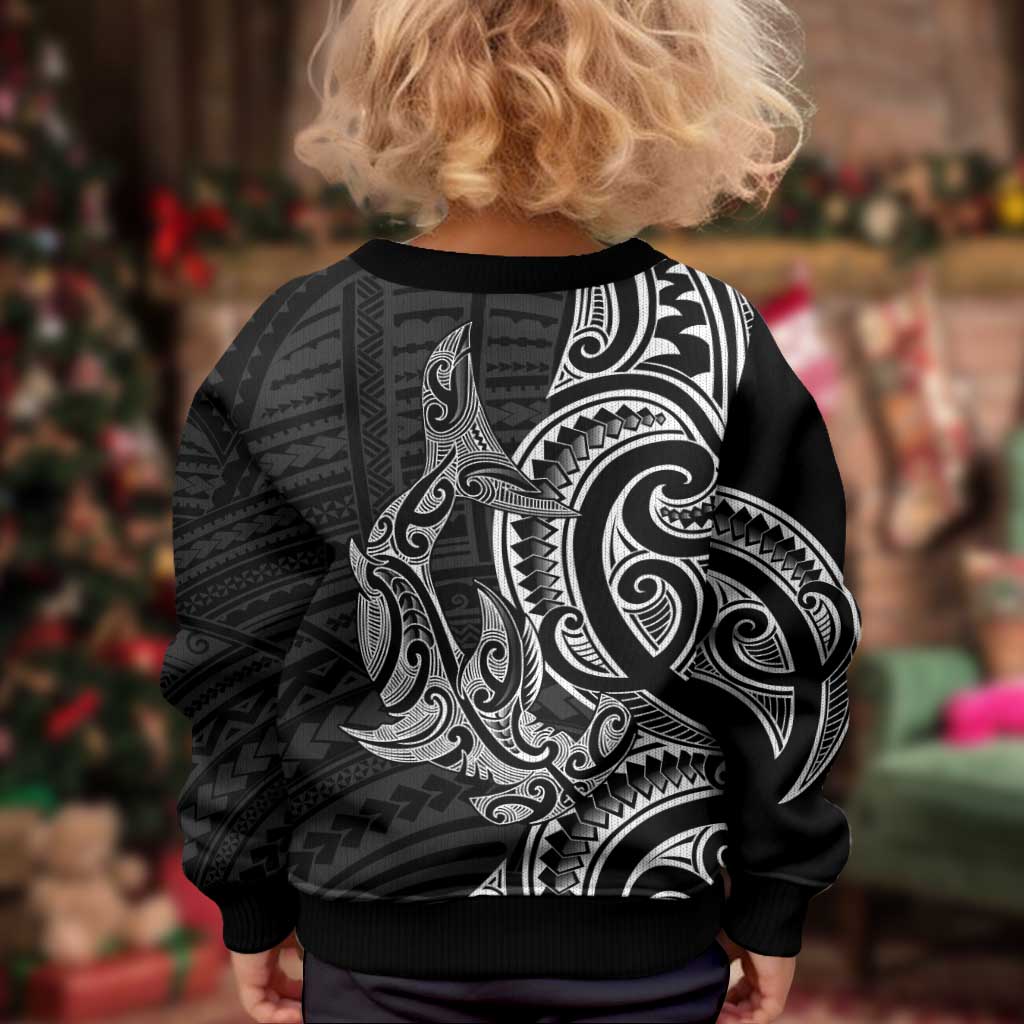 New Zealand Hammerhead Shark Kid Ugly Christmas Sweater Maori Haehae Mangopare Black - Vibe Hoodie