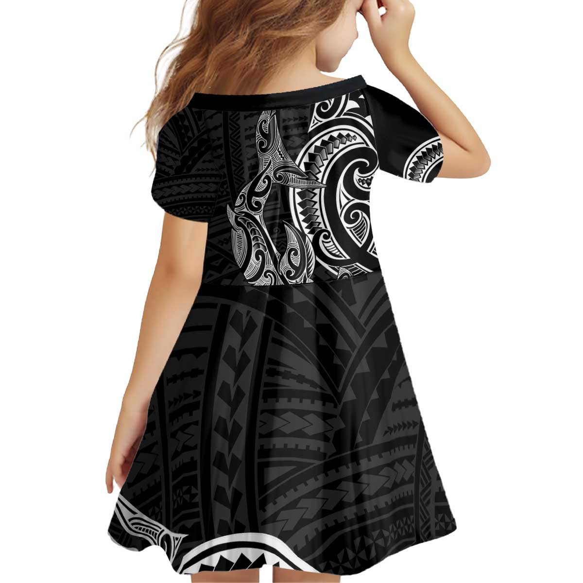 New Zealand Hammerhead Shark Kid Short Sleeve Dress Maori Haehae Mangopare Black - Vibe Hoodie