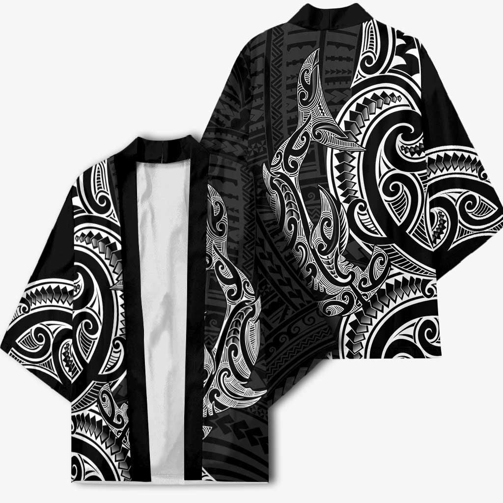 New Zealand Hammerhead Shark Kimono Maori Haehae Mangopare Black - Vibe Hoodie