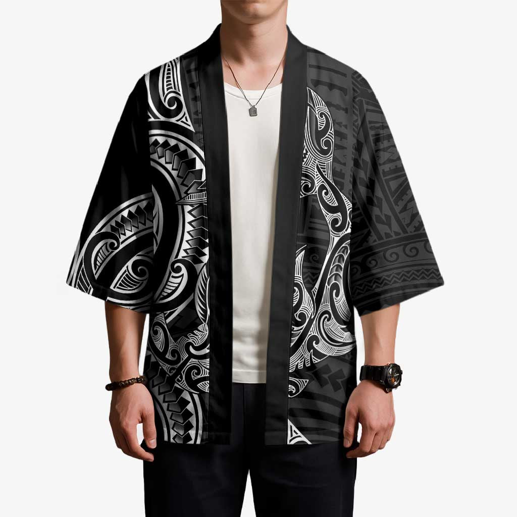 New Zealand Hammerhead Shark Kimono Maori Haehae Mangopare Black - Vibe Hoodie