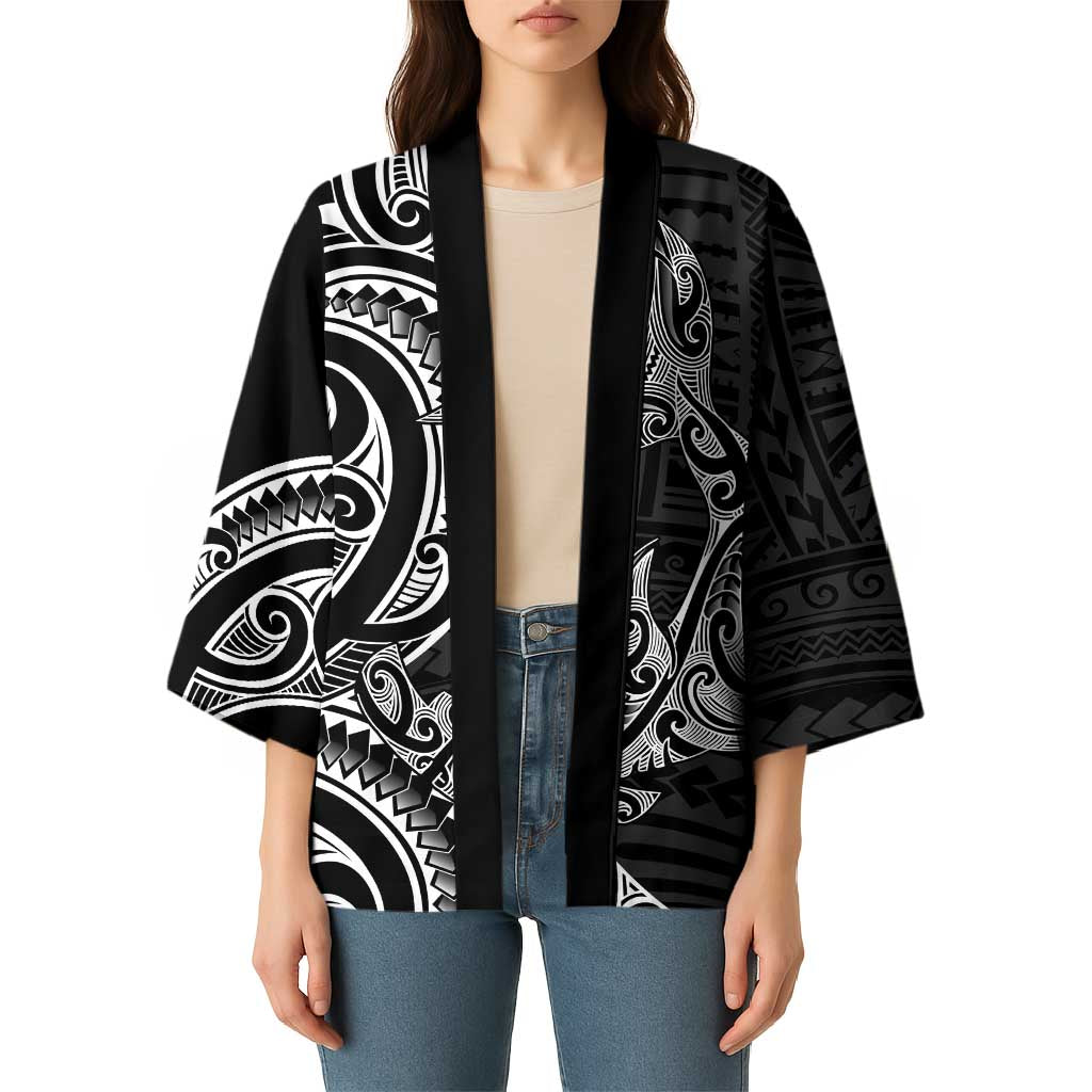 New Zealand Hammerhead Shark Kimono Maori Haehae Mangopare Black - Vibe Hoodie
