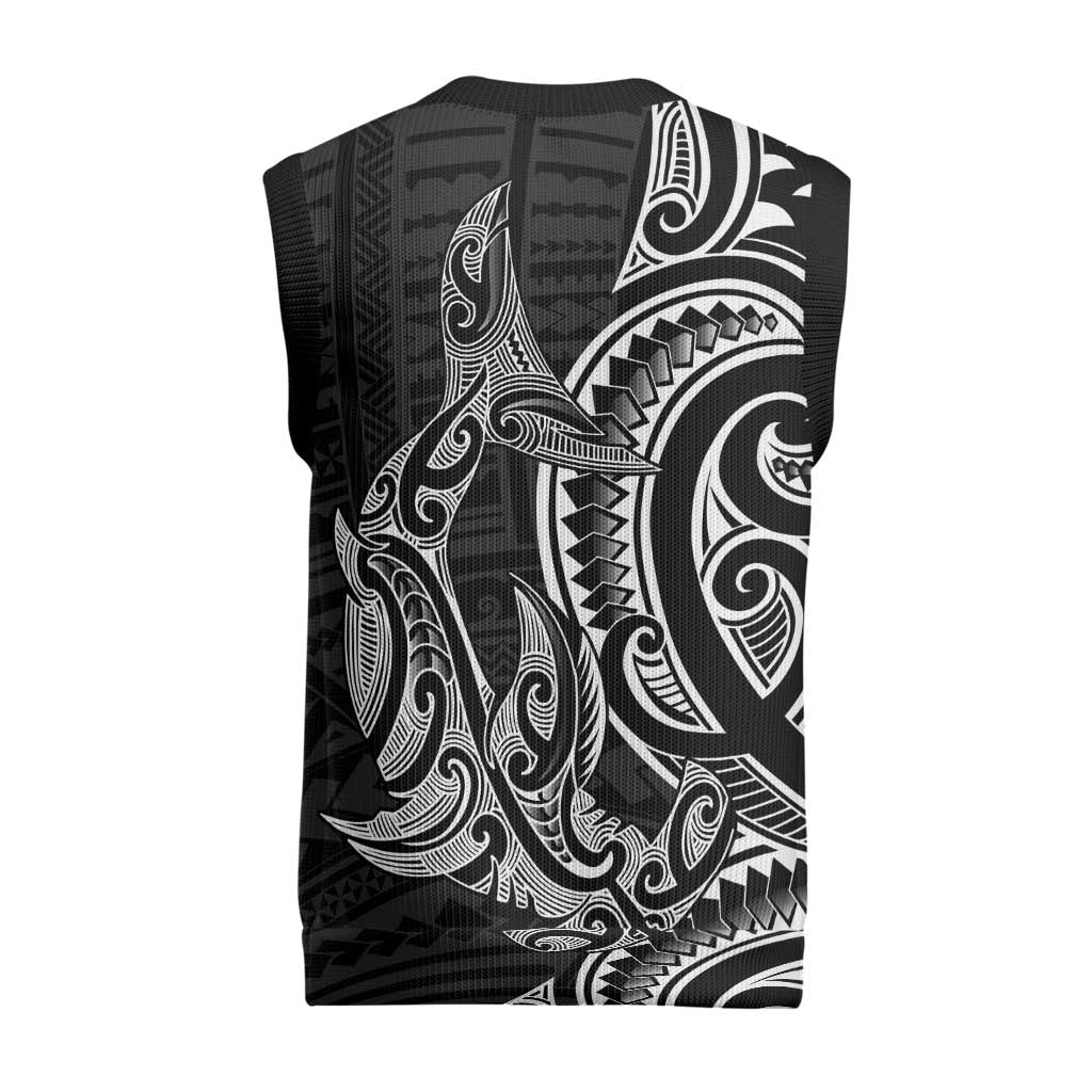 New Zealand Hammerhead Shark Christmas Knitted V-Neck Vest Maori Haehae Mangopare Black - Vibe Hoodie