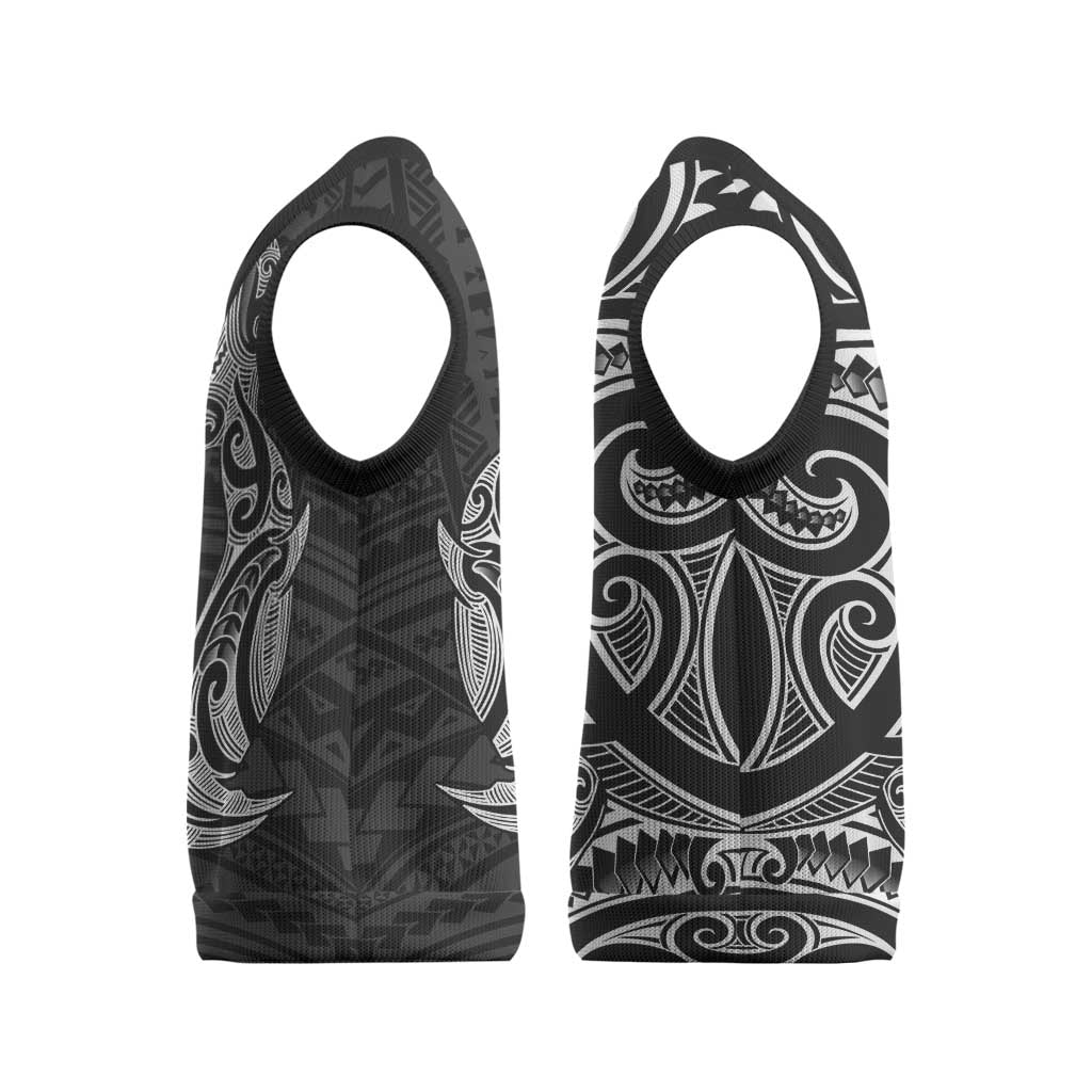 New Zealand Hammerhead Shark Christmas Knitted V-Neck Vest Maori Haehae Mangopare Black - Vibe Hoodie