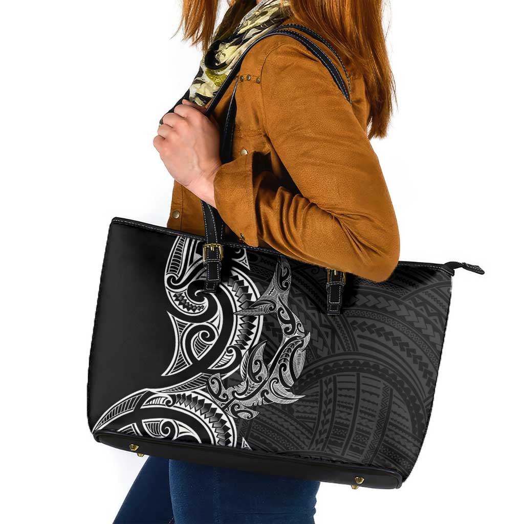 New Zealand Hammerhead Shark Leather Tote Bag Maori Haehae Mangopare Black - Vibe Hoodie