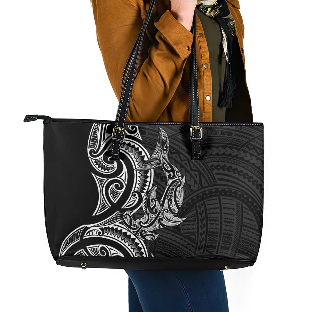 New Zealand Hammerhead Shark Leather Tote Bag Maori Haehae Mangopare Black - Vibe Hoodie