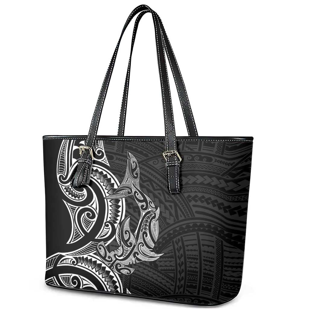 New Zealand Hammerhead Shark Leather Tote Bag Maori Haehae Mangopare Black - Vibe Hoodie