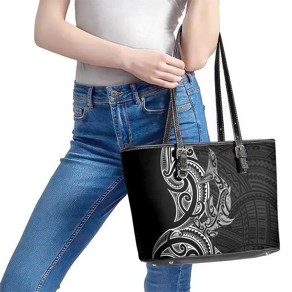 New Zealand Hammerhead Shark Leather Tote Bag Maori Haehae Mangopare Black - Vibe Hoodie