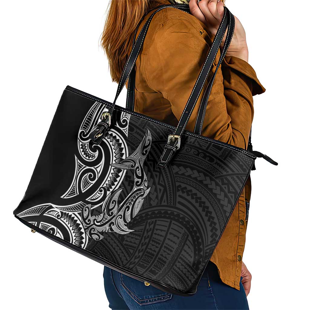 New Zealand Hammerhead Shark Leather Tote Bag Maori Haehae Mangopare Black - Vibe Hoodie