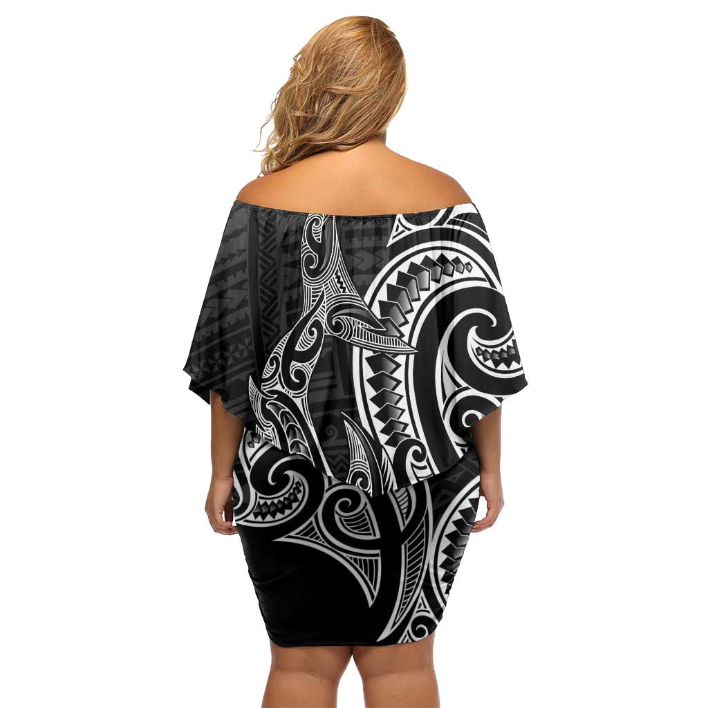 New Zealand Hammerhead Shark Off Shoulder Short Dress Maori Haehae Mangopare Black - Vibe Hoodie