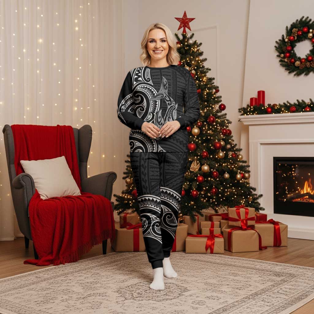 New Zealand Hammerhead Shark Christmas Pajama Set Maori Haehae Mangopare Black - Vibe Hoodie