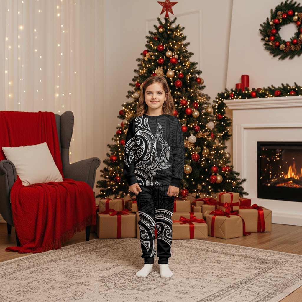 New Zealand Hammerhead Shark Christmas Pajama Set Maori Haehae Mangopare Black - Vibe Hoodie