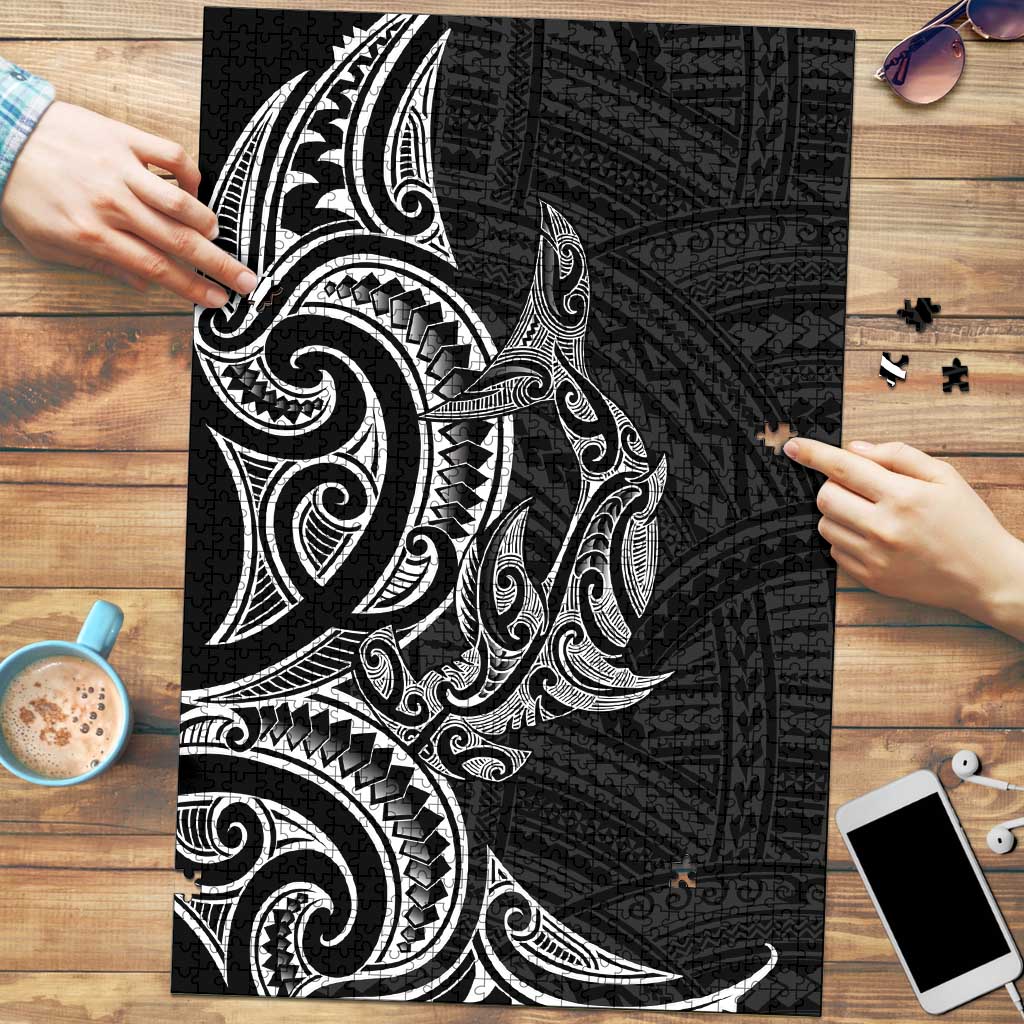 New Zealand Hammerhead Shark Puzzle Maori Haehae Mangopare Black - Vibe Hoodie