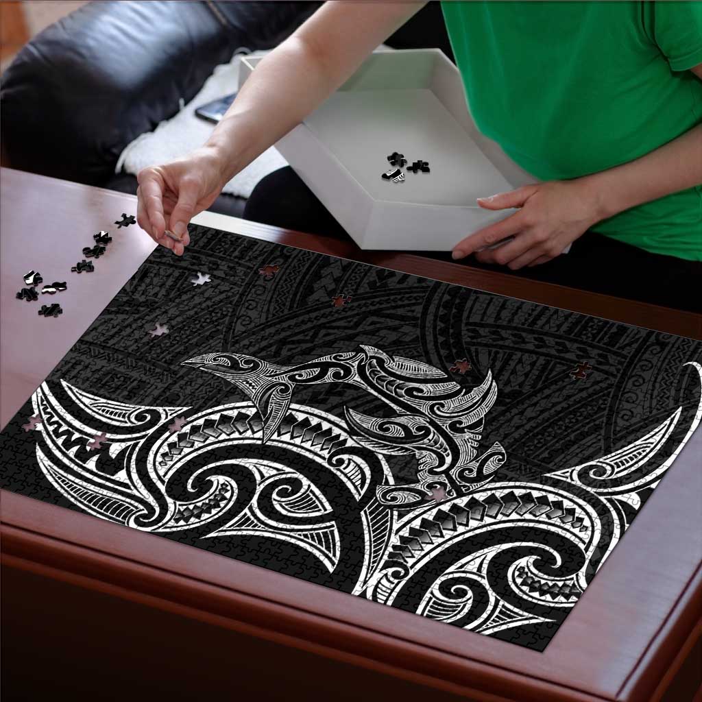 New Zealand Hammerhead Shark Puzzle Maori Haehae Mangopare Black - Vibe Hoodie