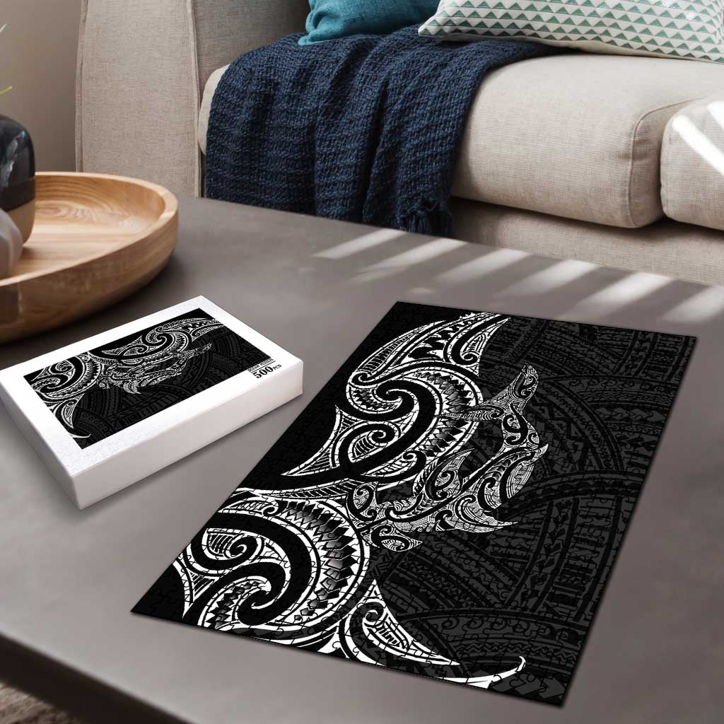 New Zealand Hammerhead Shark Puzzle Maori Haehae Mangopare Black - Vibe Hoodie