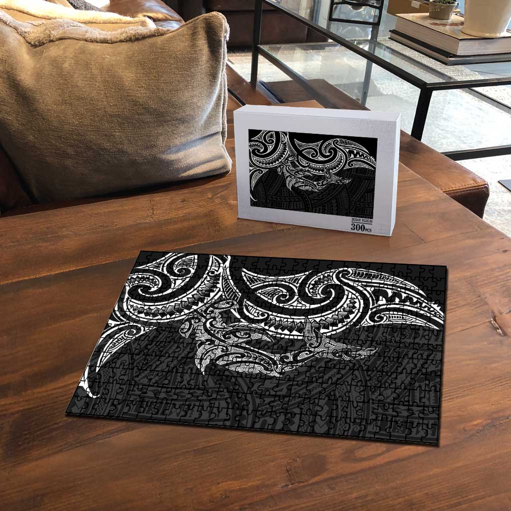 New Zealand Hammerhead Shark Puzzle Maori Haehae Mangopare Black - Vibe Hoodie