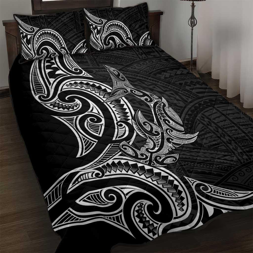 New Zealand Hammerhead Shark Quilt Bed Set Maori Haehae Mangopare Black - Vibe Hoodie
