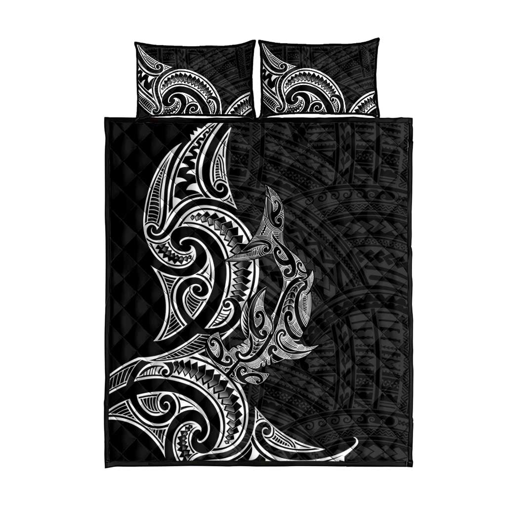 New Zealand Hammerhead Shark Quilt Bed Set Maori Haehae Mangopare Black - Vibe Hoodie