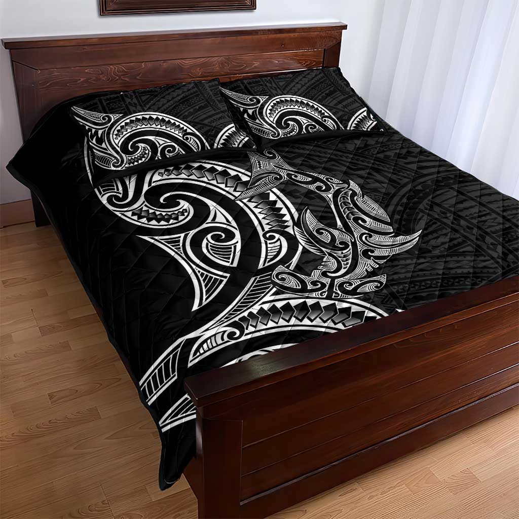 New Zealand Hammerhead Shark Quilt Bed Set Maori Haehae Mangopare Black - Vibe Hoodie