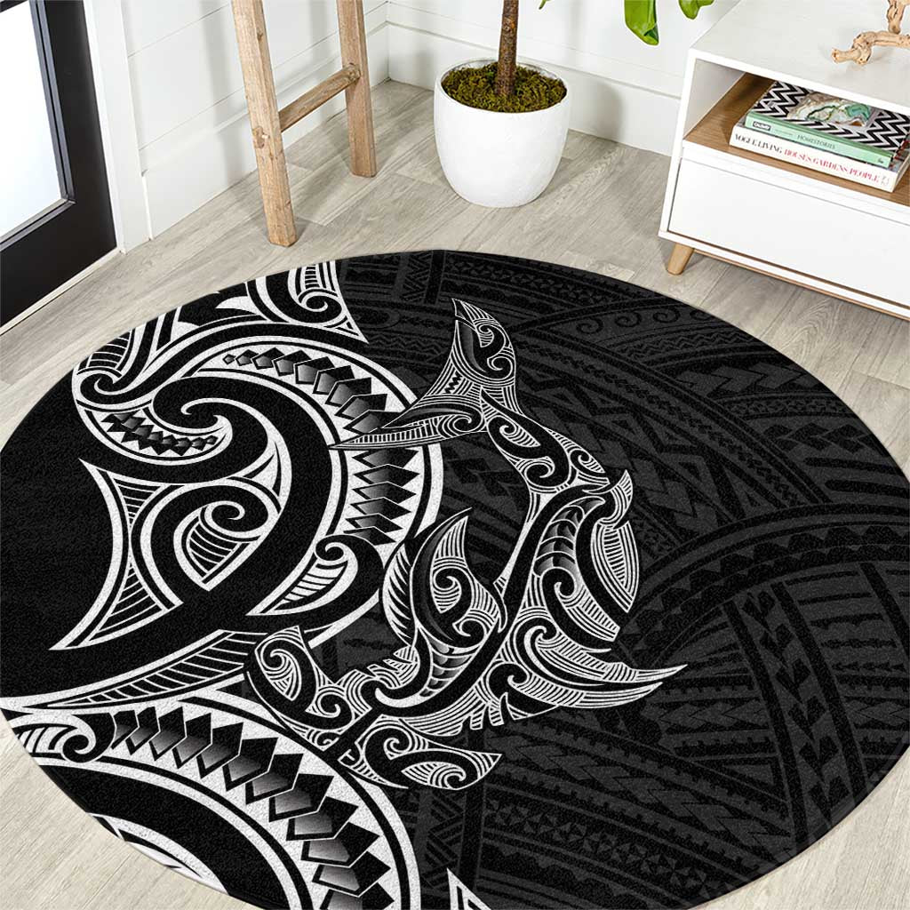 New Zealand Hammerhead Shark Round Carpet Maori Haehae Mangopare Black - Vibe Hoodie