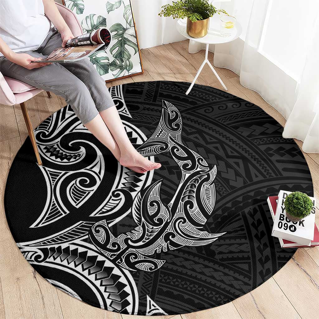 New Zealand Hammerhead Shark Round Carpet Maori Haehae Mangopare Black - Vibe Hoodie
