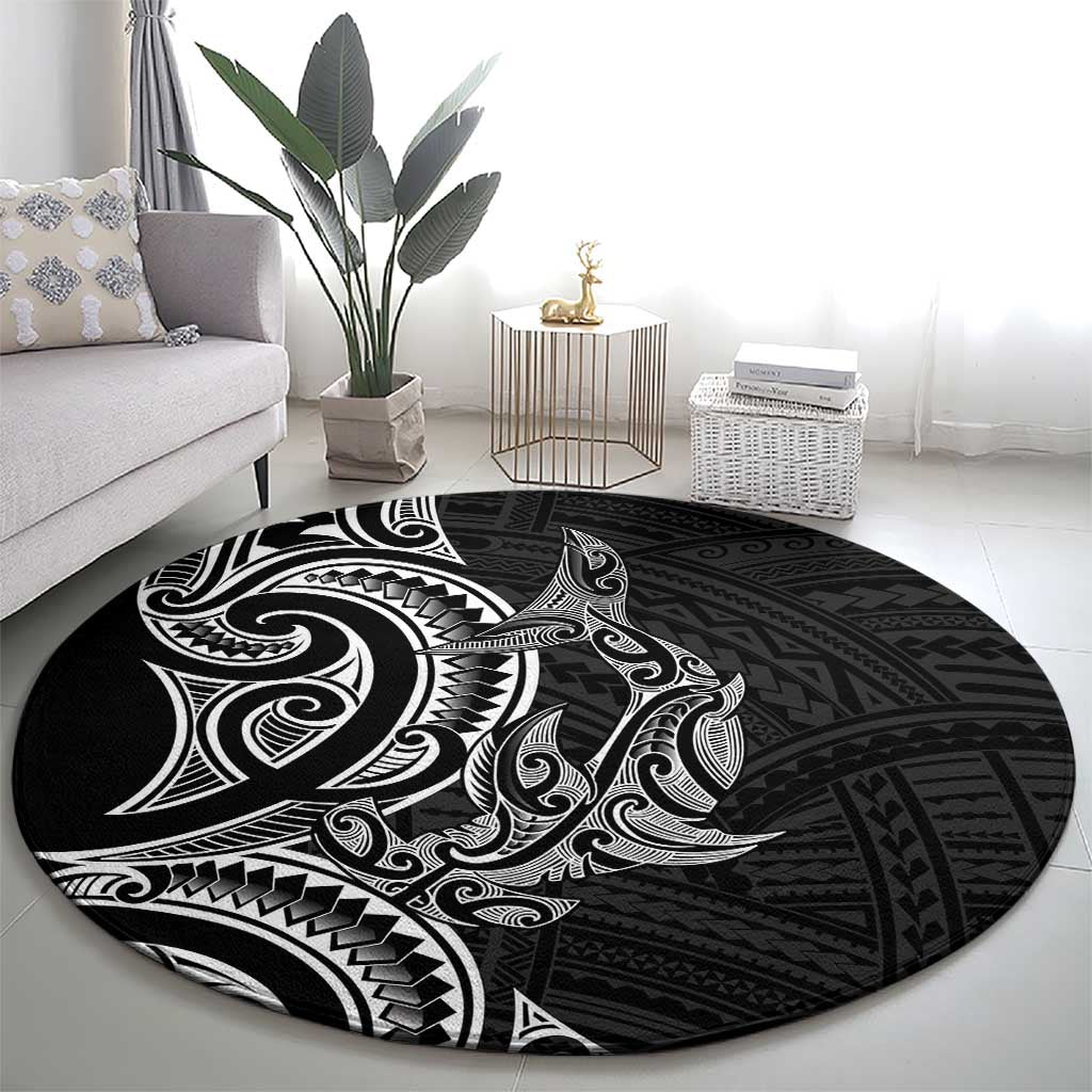New Zealand Hammerhead Shark Round Carpet Maori Haehae Mangopare Black - Vibe Hoodie