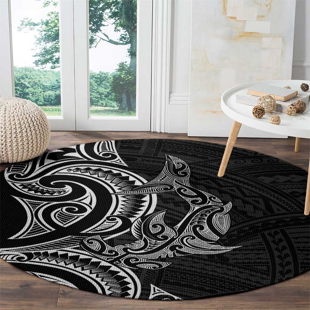 New Zealand Hammerhead Shark Round Carpet Maori Haehae Mangopare Black - Vibe Hoodie