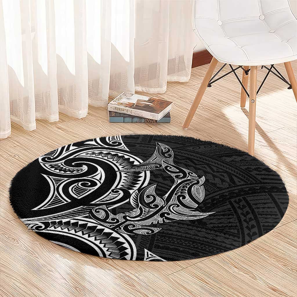 New Zealand Hammerhead Shark Round Carpet Maori Haehae Mangopare Black - Vibe Hoodie