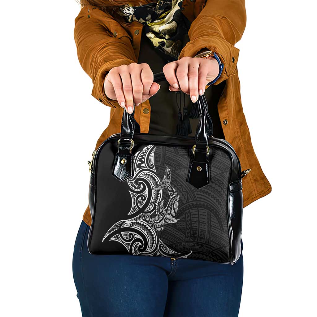 New Zealand Hammerhead Shark Shoulder Handbag Maori Haehae Mangopare Black - Vibe Hoodie