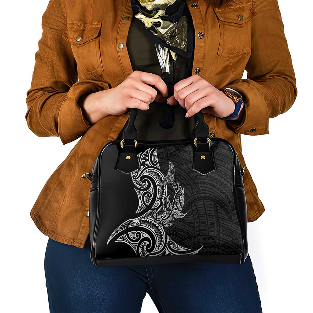 New Zealand Hammerhead Shark Shoulder Handbag Maori Haehae Mangopare Black - Vibe Hoodie