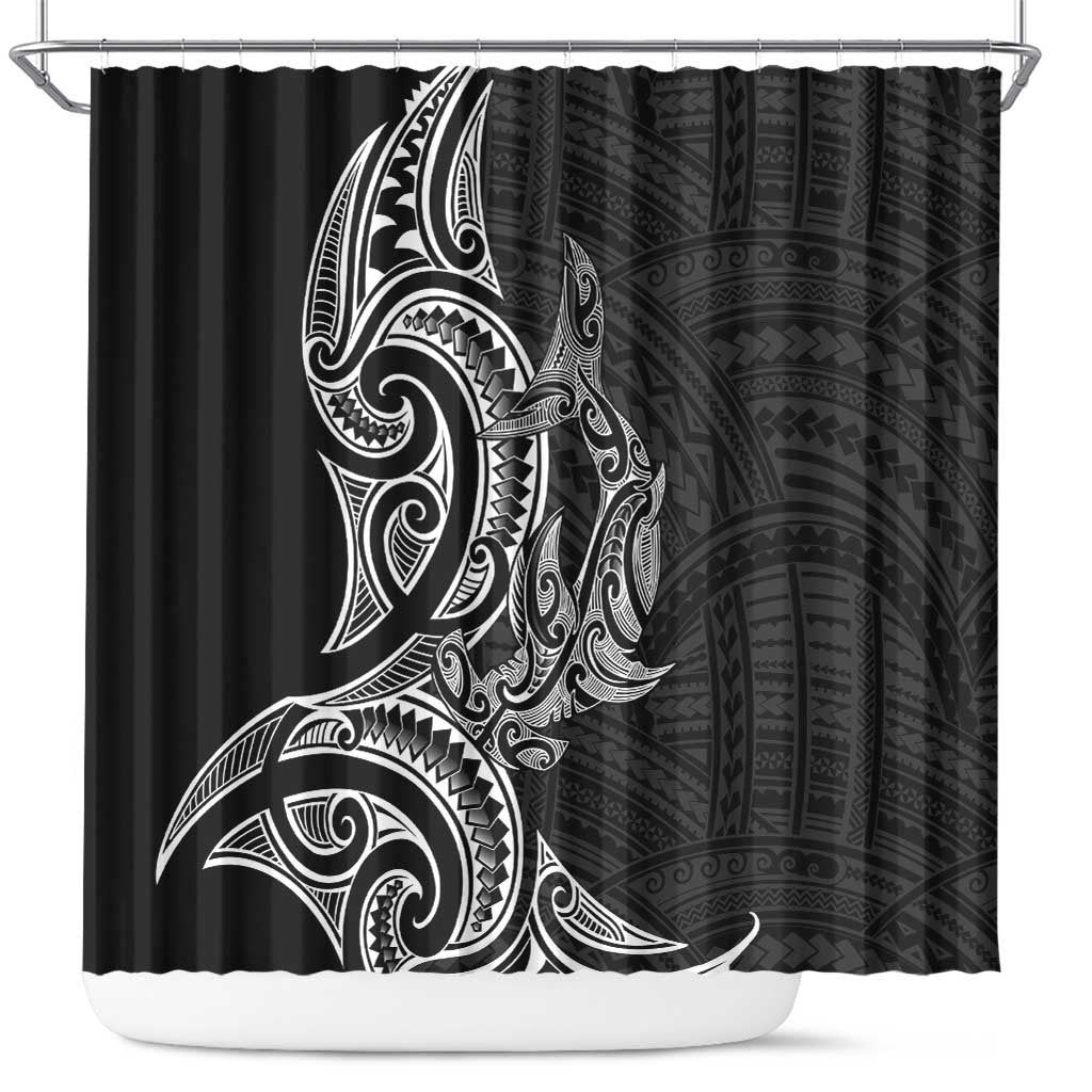 New Zealand Hammerhead Shark Shower Curtain Maori Haehae Mangopare Black - Vibe Hoodie