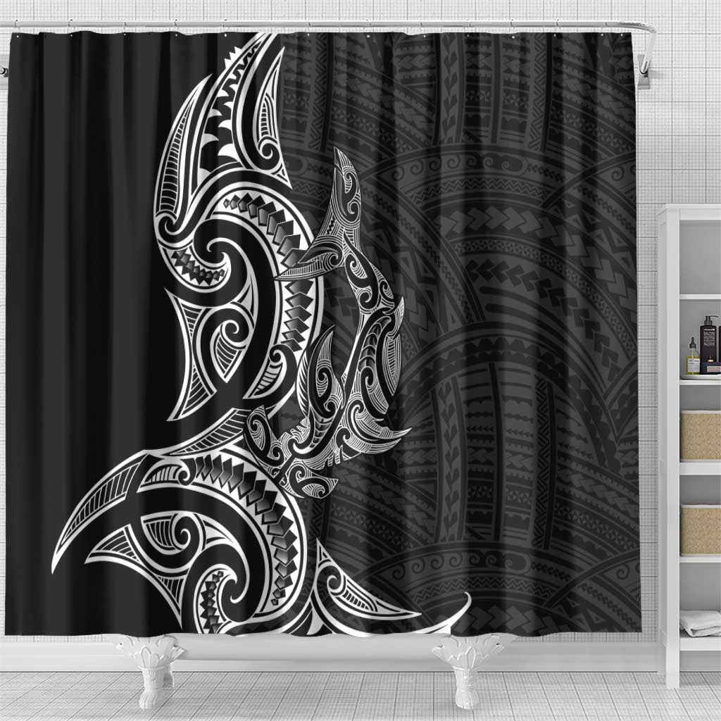 New Zealand Hammerhead Shark Shower Curtain Maori Haehae Mangopare Black - Vibe Hoodie