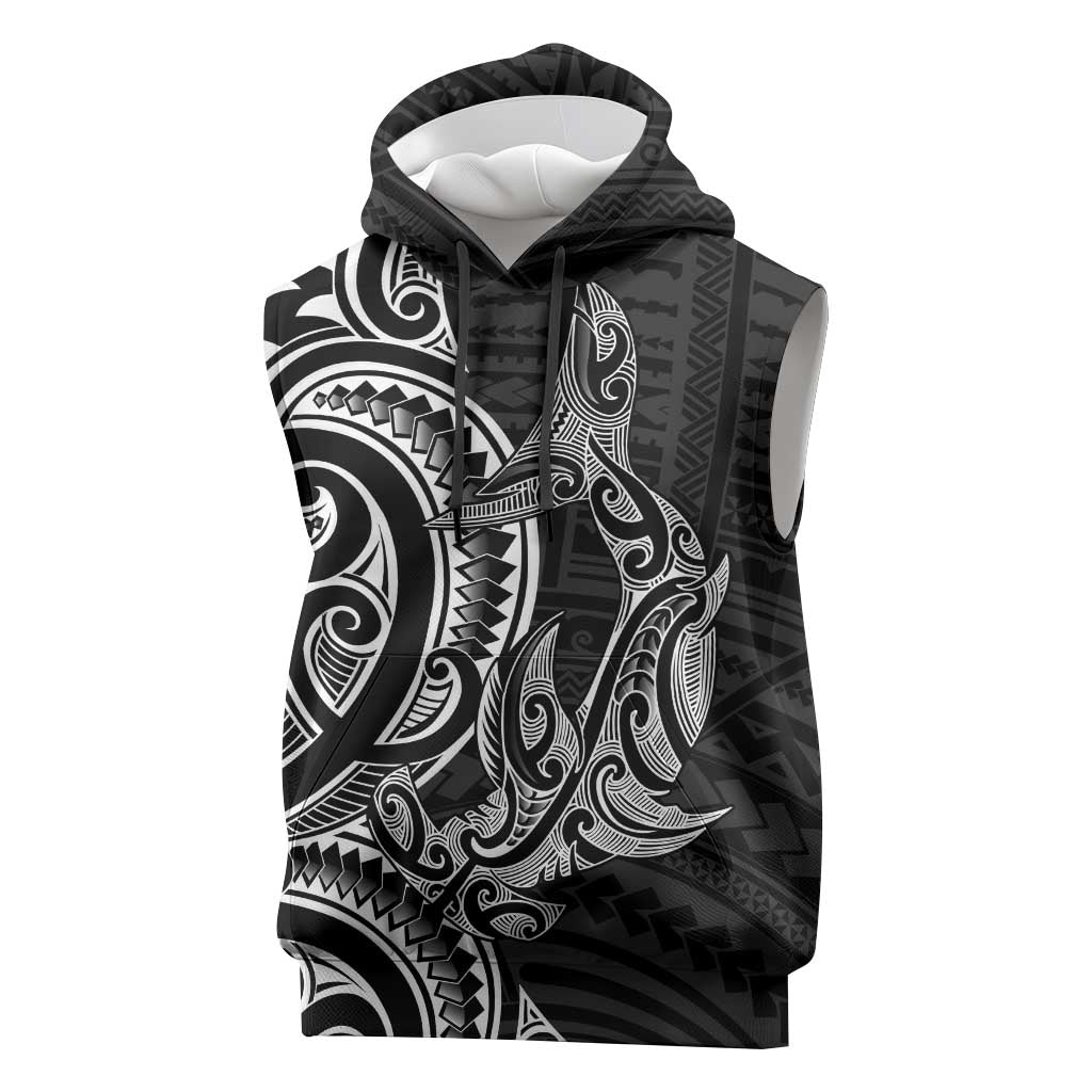 New Zealand Hammerhead Shark Sleeveless Hoodie Maori Haehae Mangopare Black - Vibe Hoodie