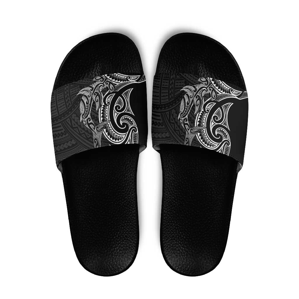 New Zealand Hammerhead Shark Slide Sandals Maori Haehae Mangopare Black - Vibe Hoodie
